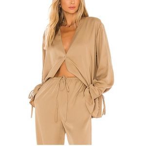 L’Academie Tan Top Medium Long Sleeve Oversize Blouse Resort Top Women Soft Boho